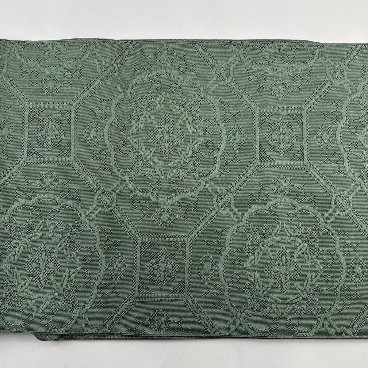 名古屋帯 秀品 八寸名古屋帯 松葉仕立て 蜀江華文 灰緑 正絹｜中古