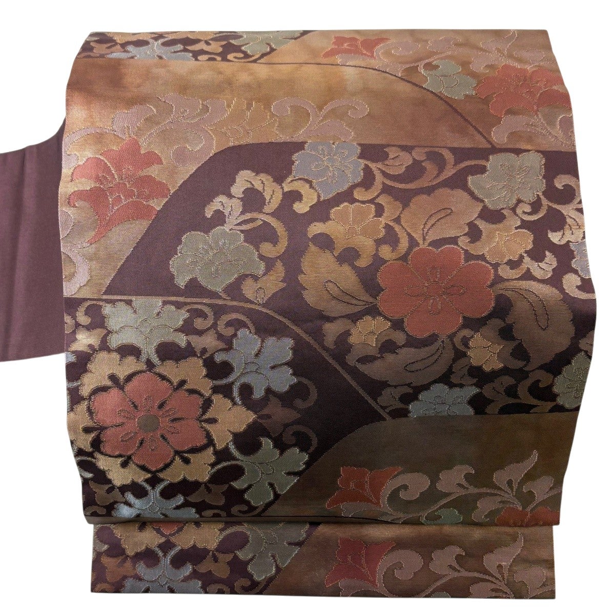 名古屋帯 秀品 草花 箔 小豆色 正絹｜中古・古着・リサイクル着物通販