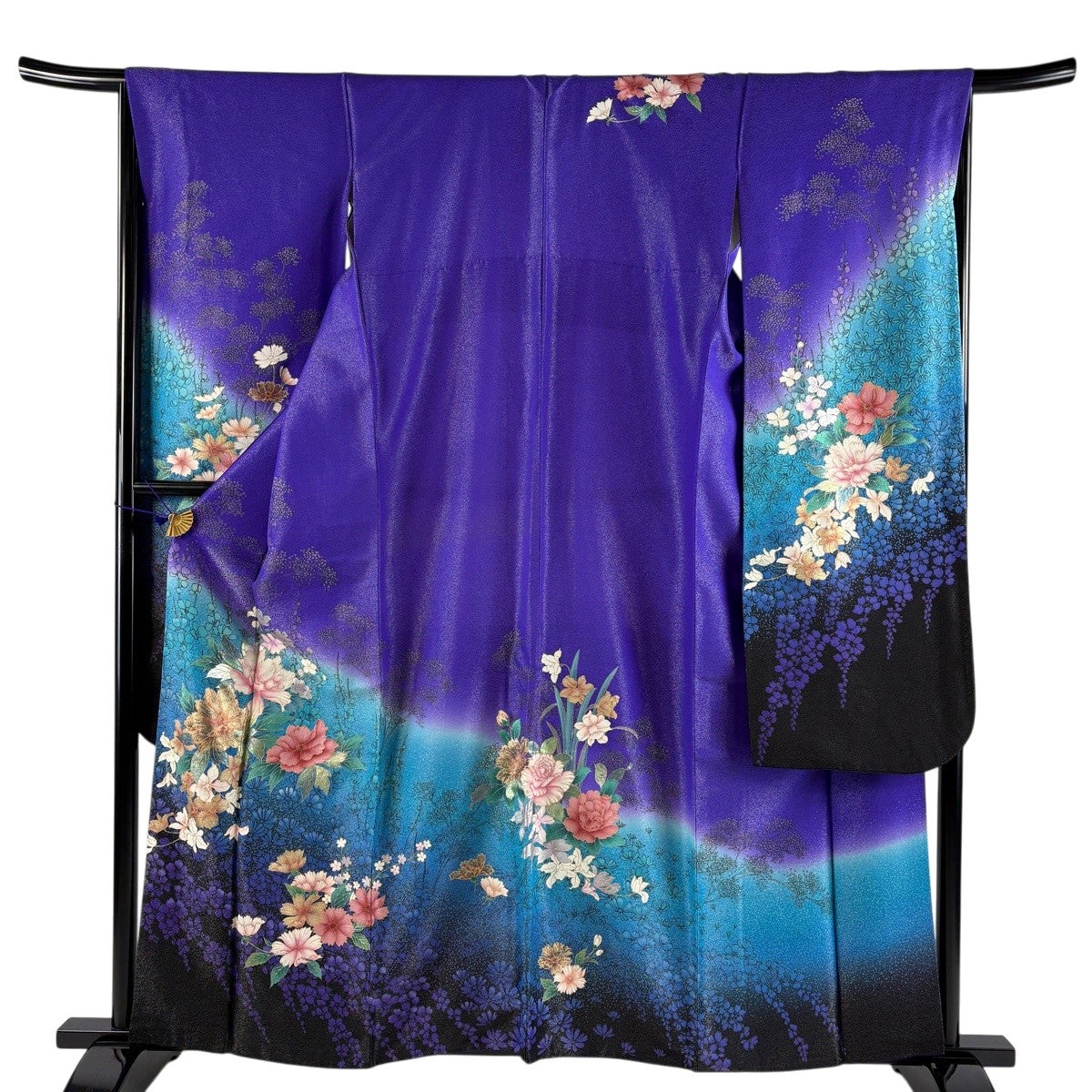 連休セール！振袖フルセット　身丈159cm、裄丈65cm 振袖 身丈159.5cm 裄丈65cm M 袷 草花 銀通し 金銀彩 紫 正絹 名品