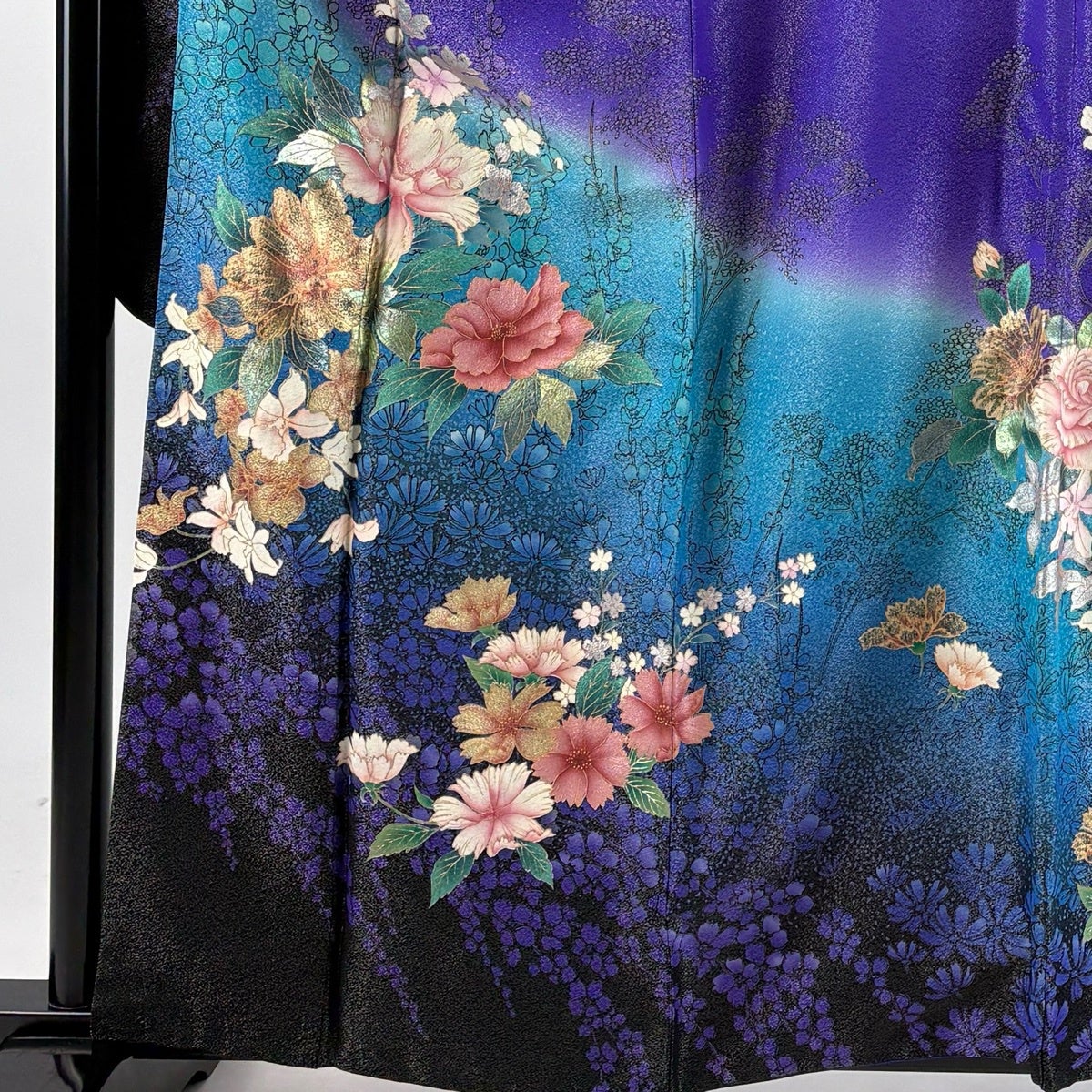 振袖 身丈159.5cm 裄丈65cm M 袷 草花 銀通し 金銀彩 紫 正絹 名品
