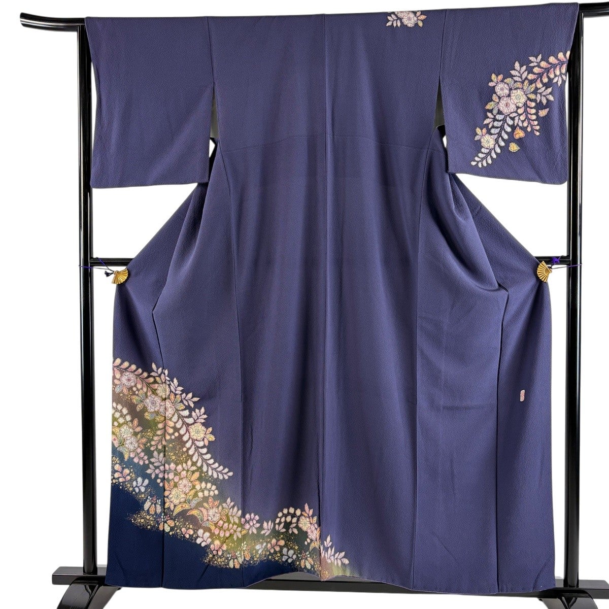 超美品　正絹　袷　現代　訪問着　着物　152裄66 青紫　絞り　淡色　辻ヶ花 付下げ 身丈156.5cm 裄丈64.5cm M 袷 翠山工房 やまと 落款あり 辻が花