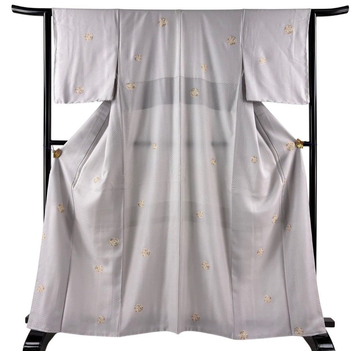 美品】 小紋 身丈163.5cm 裄丈63cm S 袷 花丸文 地紋 金彩 灰紫 正絹