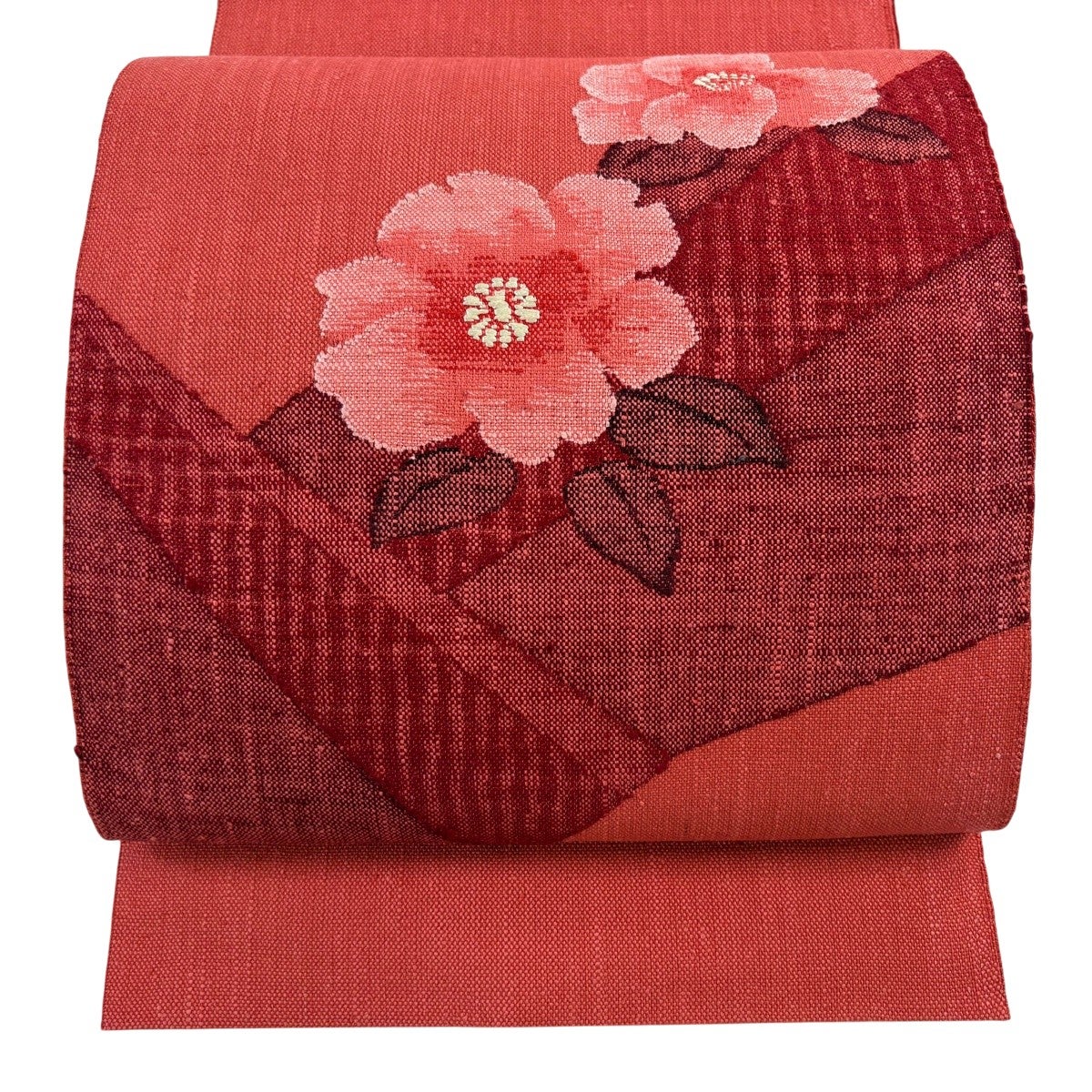 美品】 名古屋帯 優品 八寸名古屋帯 松葉仕立て 草花 濃ピンク 正絹