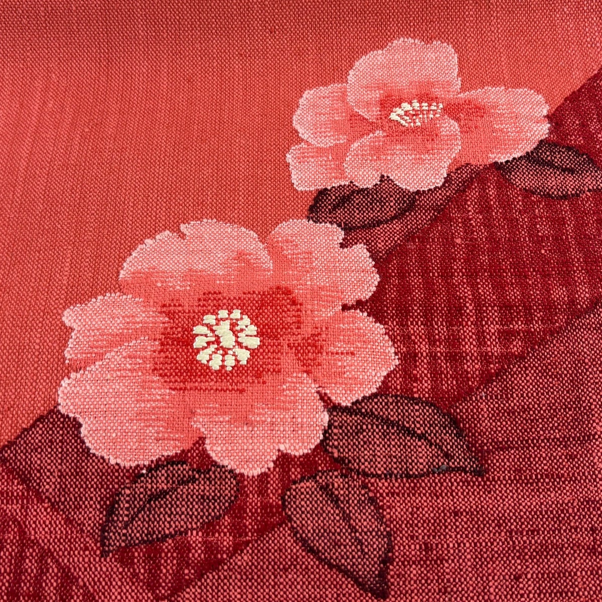 美品】 名古屋帯 優品 八寸名古屋帯 松葉仕立て 草花 濃ピンク 正絹