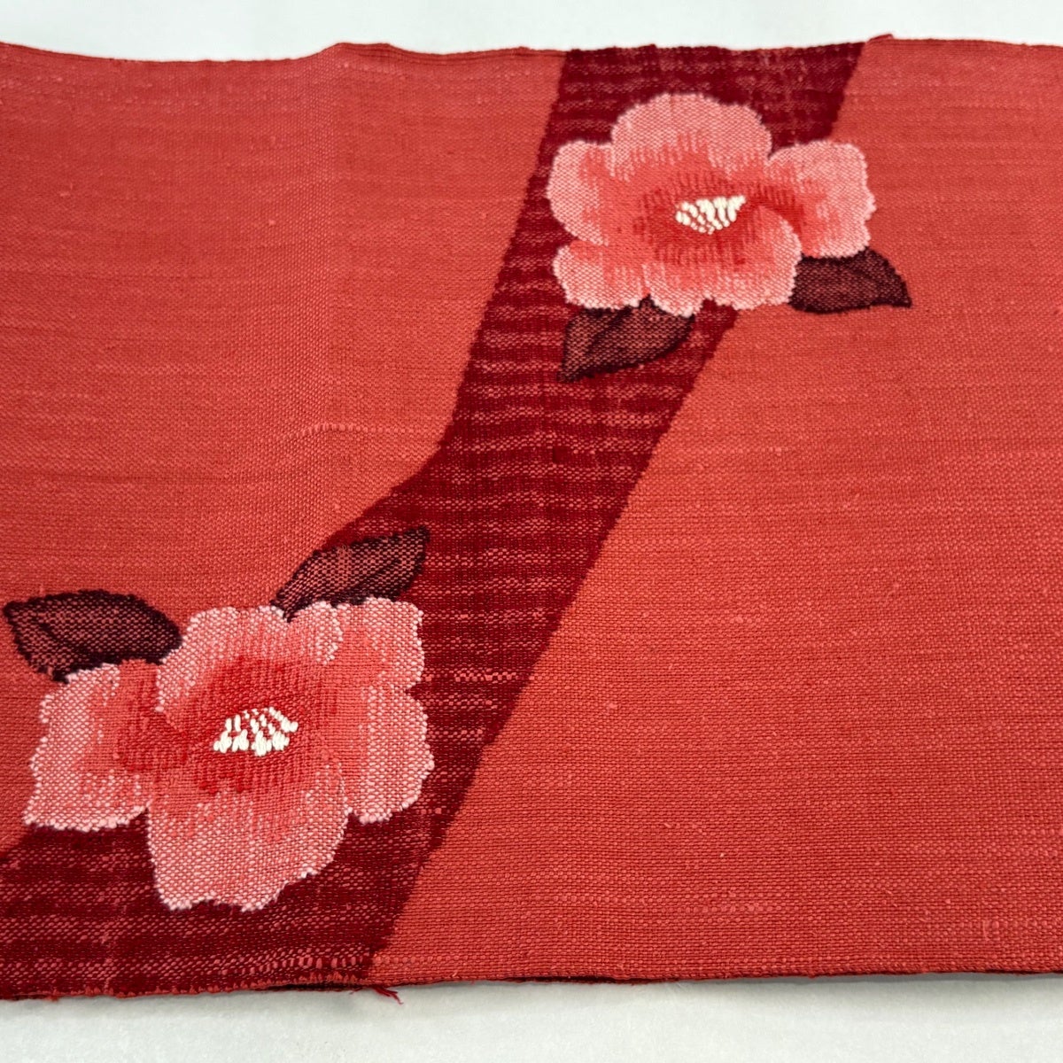 美品】 名古屋帯 優品 八寸名古屋帯 松葉仕立て 草花 濃ピンク 正絹