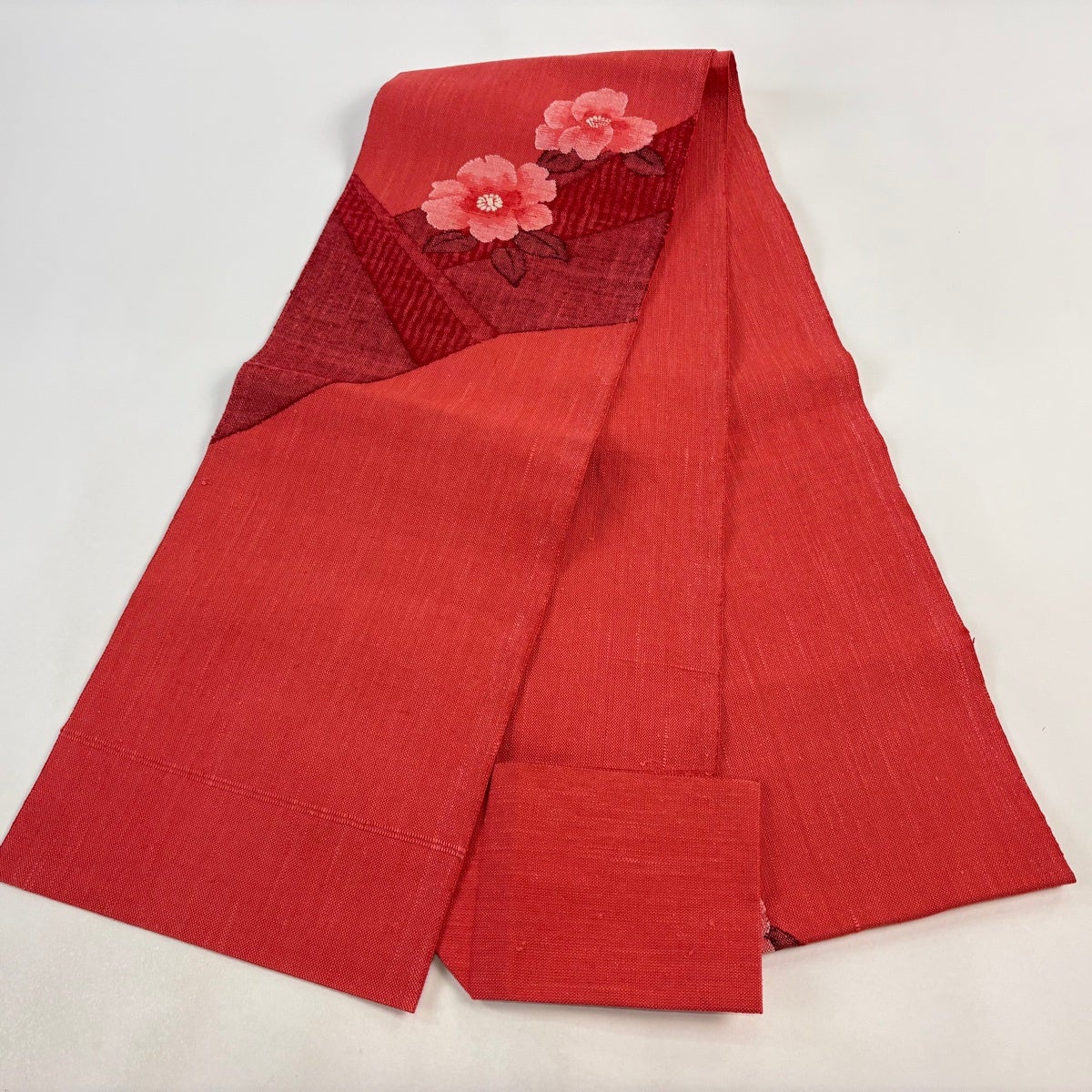 美品】 名古屋帯 優品 八寸名古屋帯 松葉仕立て 草花 濃ピンク 正絹
