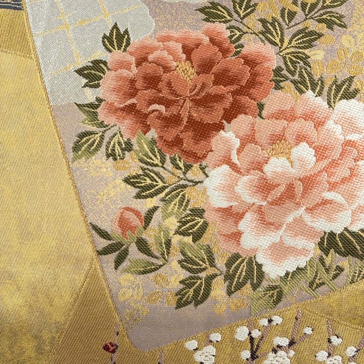 袋帯 秀品 草花 色紙 金銀糸 箔 金色 六通 正絹｜中古・古着