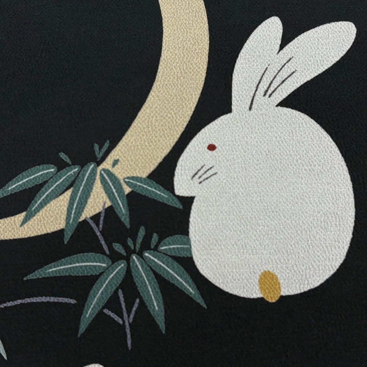 M291 兎　月見　十五夜　正絹　名古屋帯　着物　未使用極美品 名古屋帯 名品 うさぎ 三日月 縮緬 黒 正絹｜中古・古着・リサイクル