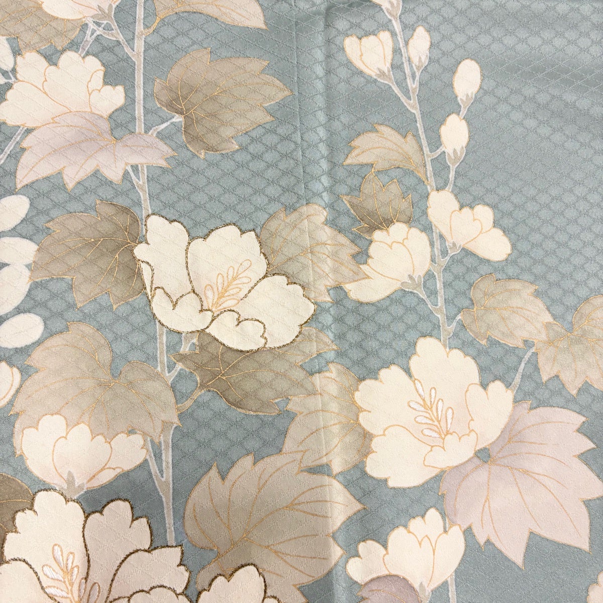 訪問着 身丈158cm 裄丈64.5cm M 袷 ますいわ屋 草花 地紋 金糸 金彩 灰