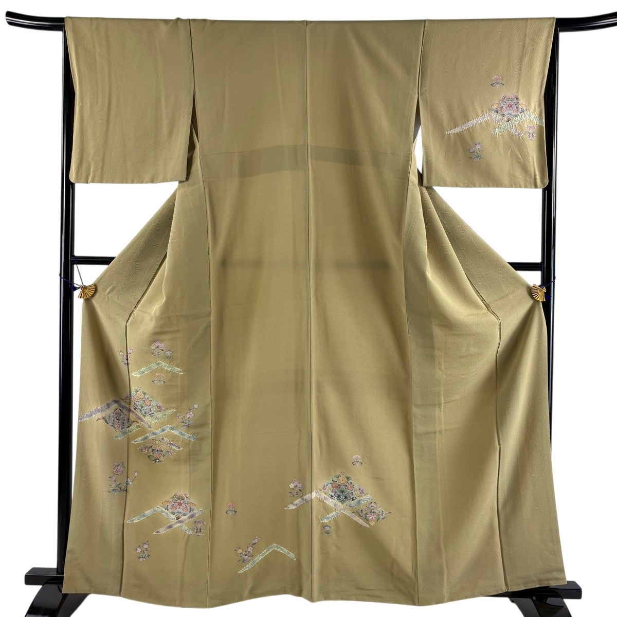 美品】 付下げ 身丈154cm 裄丈63cm S 袷 枝花 流水 螺鈿 金彩 鶯色