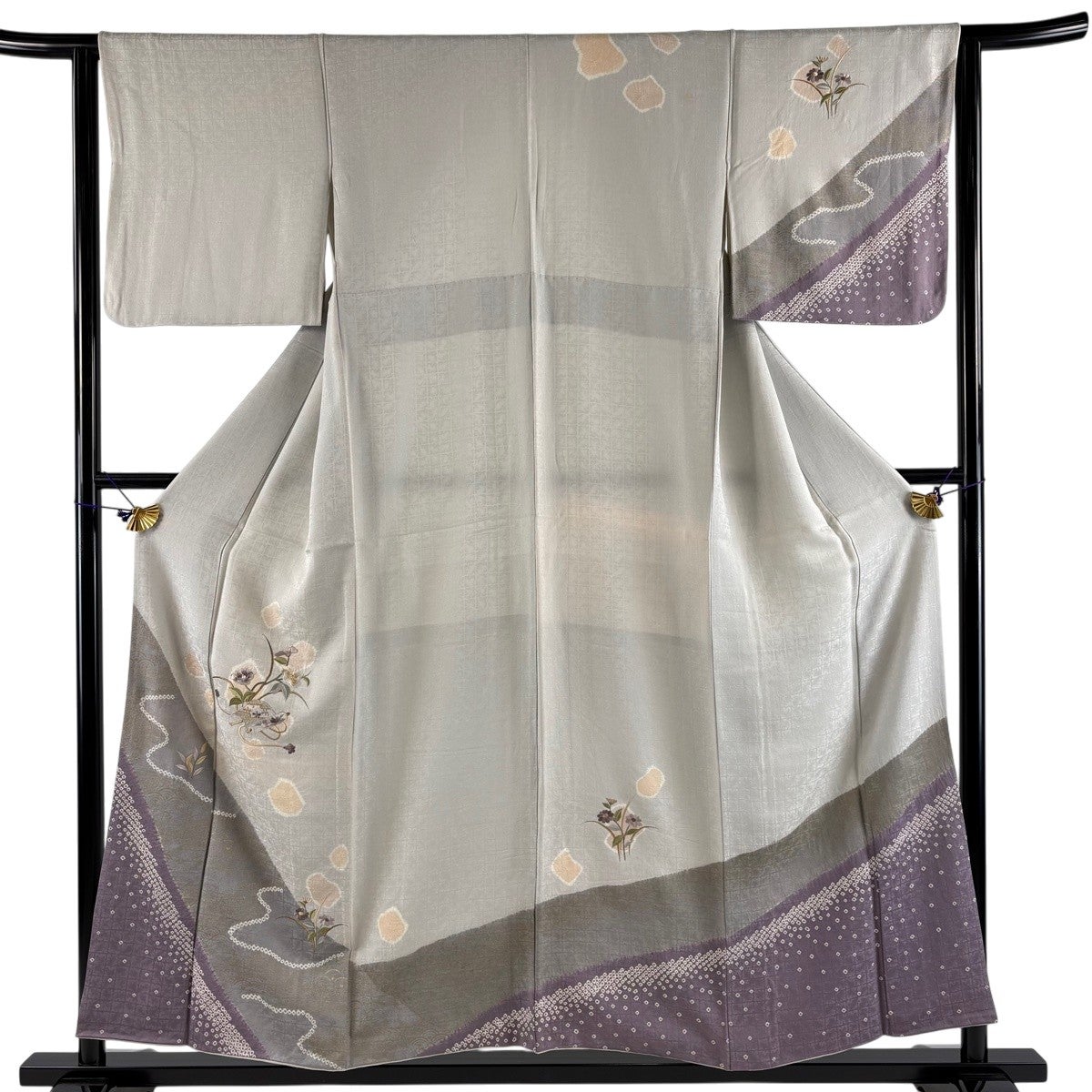 訪問着 身丈156.5cm 裄丈61.5cm S 袷 花唐草 華文 金彩 ラメ 薄黄土色