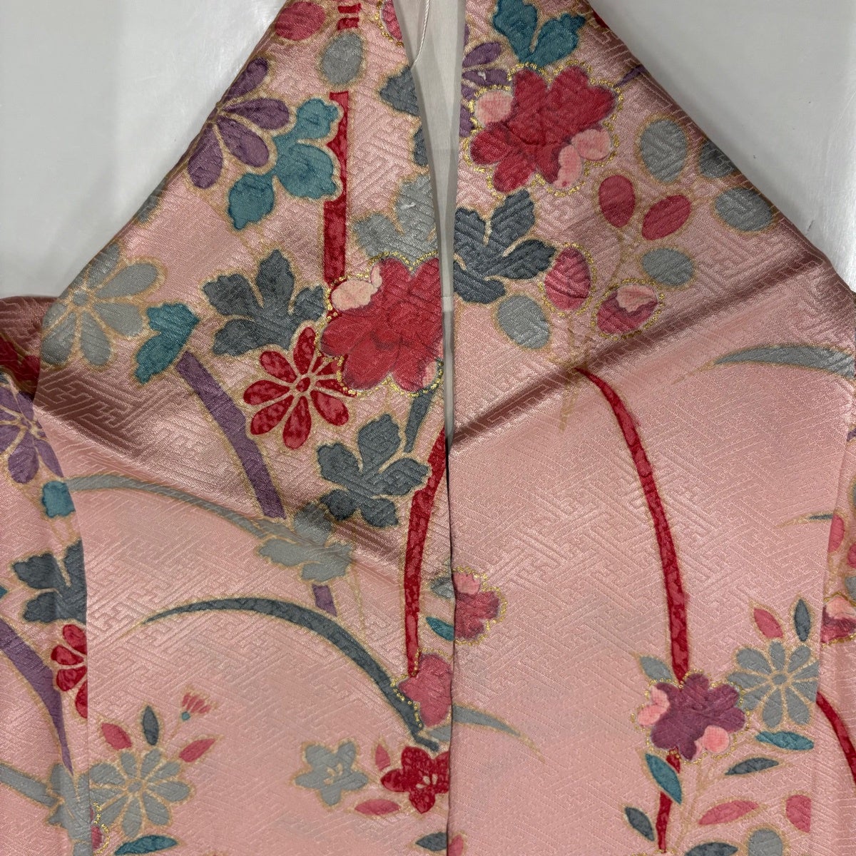 訪問着 身丈163cm 裄丈67cm M 袷 牡丹 菊 金彩 ぼかし ピンク 正絹 秀