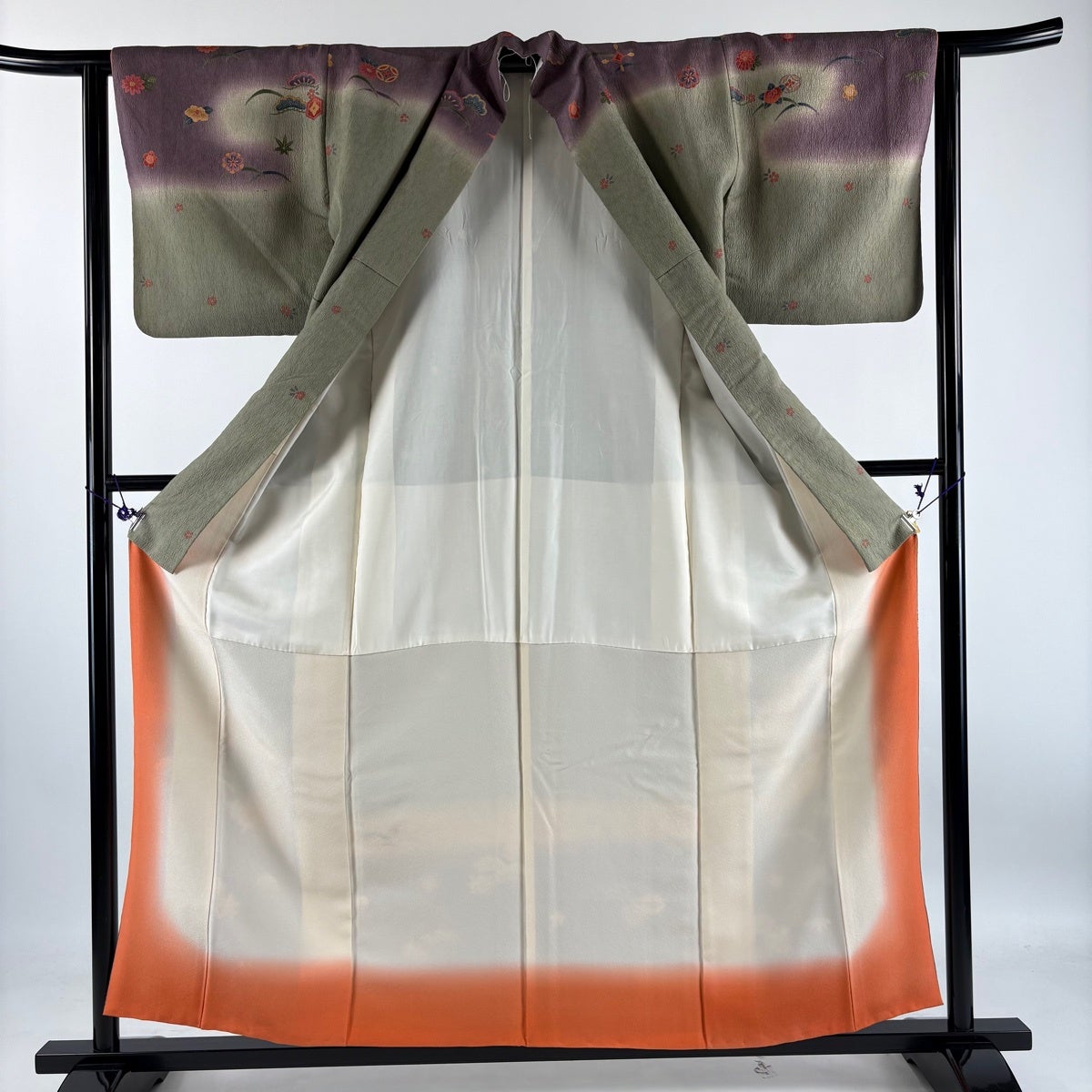訪問着 身丈158cm 裄丈62.5cm S 袷 菊 宝尽くし 金彩 染め分け 灰緑