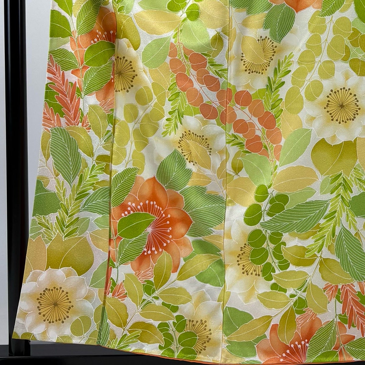 小紋 身丈156.5cm 裄丈65.5cm M 袷 草花 金彩 クリーム 正絹 優品