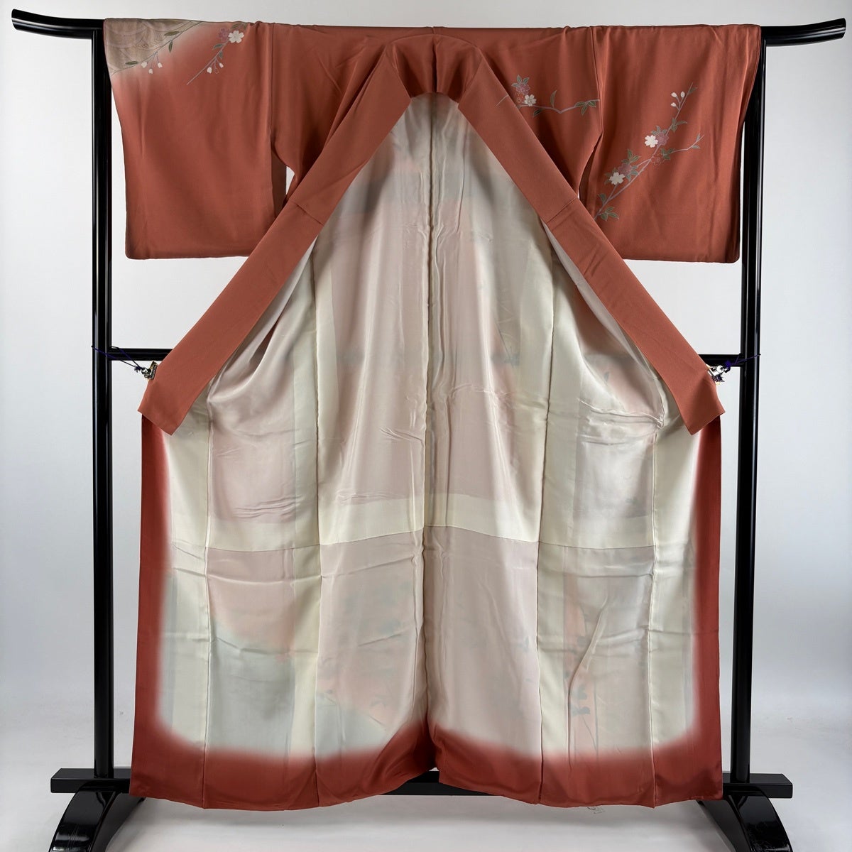 訪問着 身丈160.5cm 裄丈65cm M 袷 扇面 牡丹 金彩 サーモンピンク