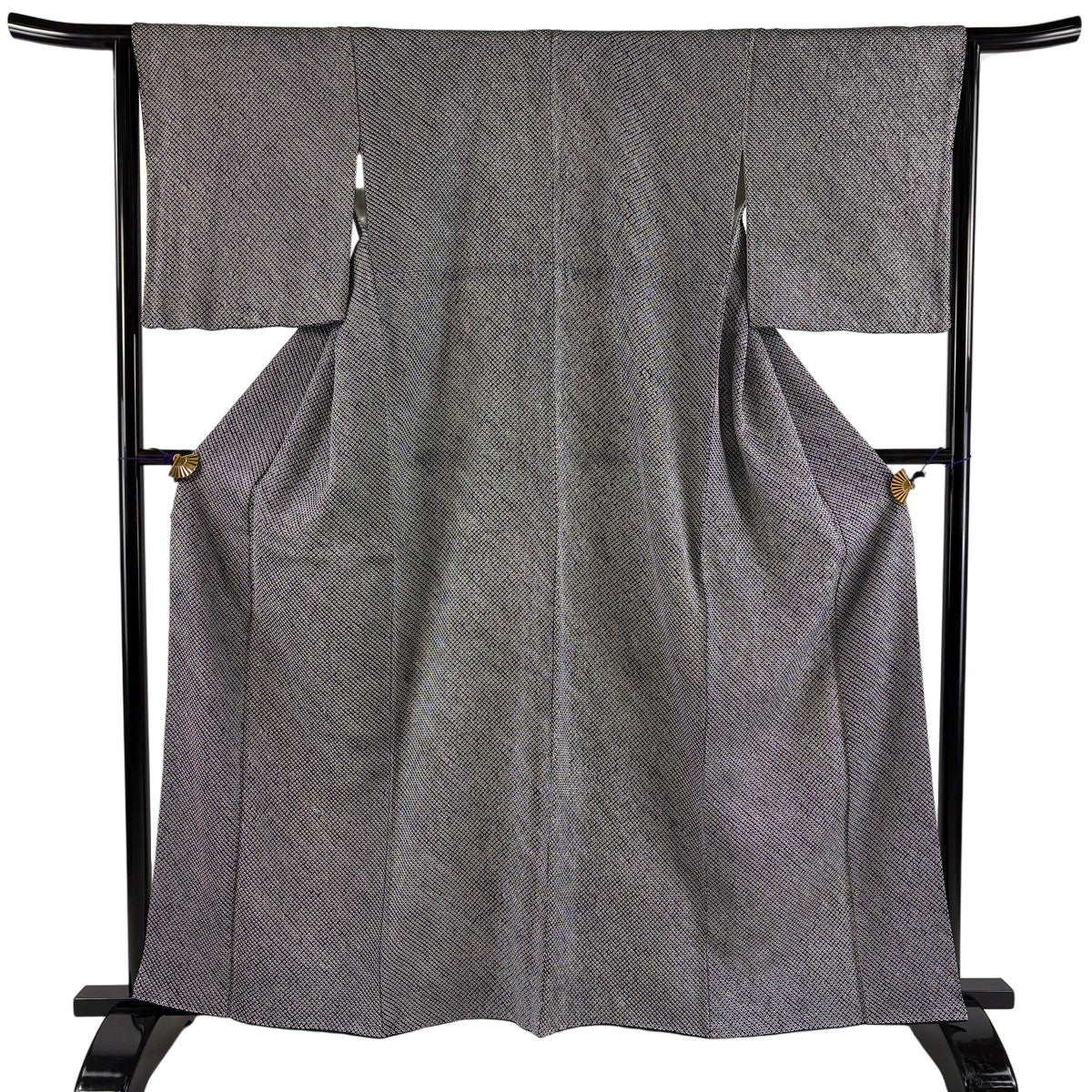 美品】 小紋 身丈162.5cm 裄丈64cm M 袷 斜縞 黒 正絹 秀品｜中古