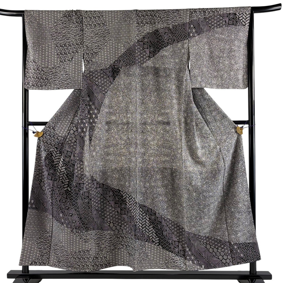 美品】 訪問着 身丈154.5cm 裄丈66.5cm M 袷 胴抜き 寄せ柄 黒灰 正絹