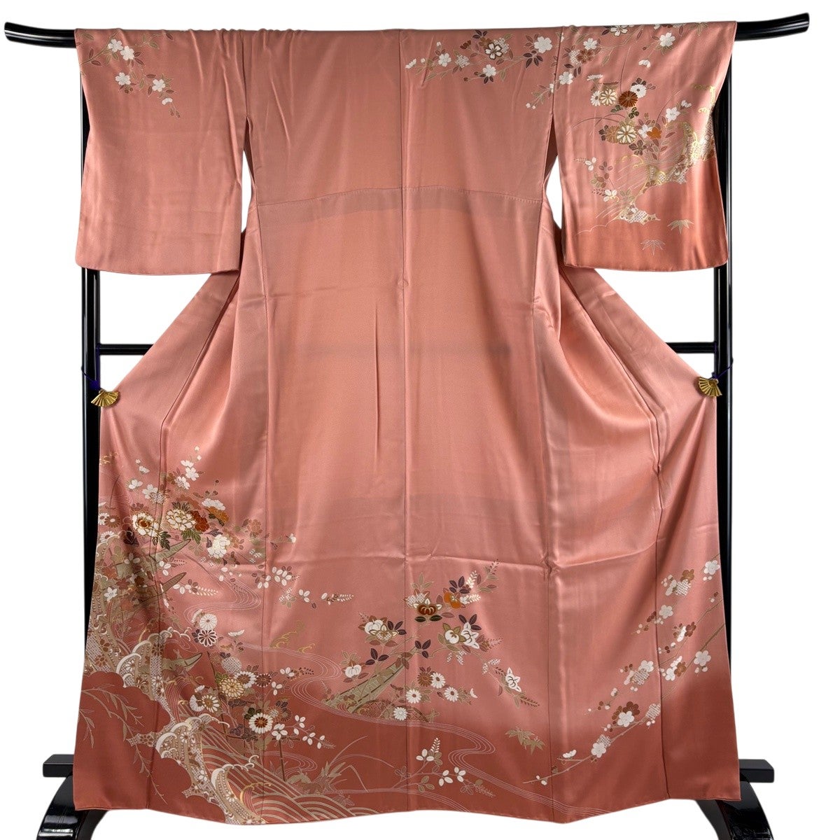 美品】 訪問着 身丈165cm 裄丈68cm L 袷 舟 草花 金糸 金彩 ピンク