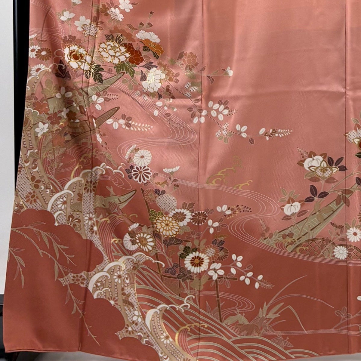 美品】 訪問着 身丈165cm 裄丈68cm L 袷 舟 草花 金糸 金彩 ピンク