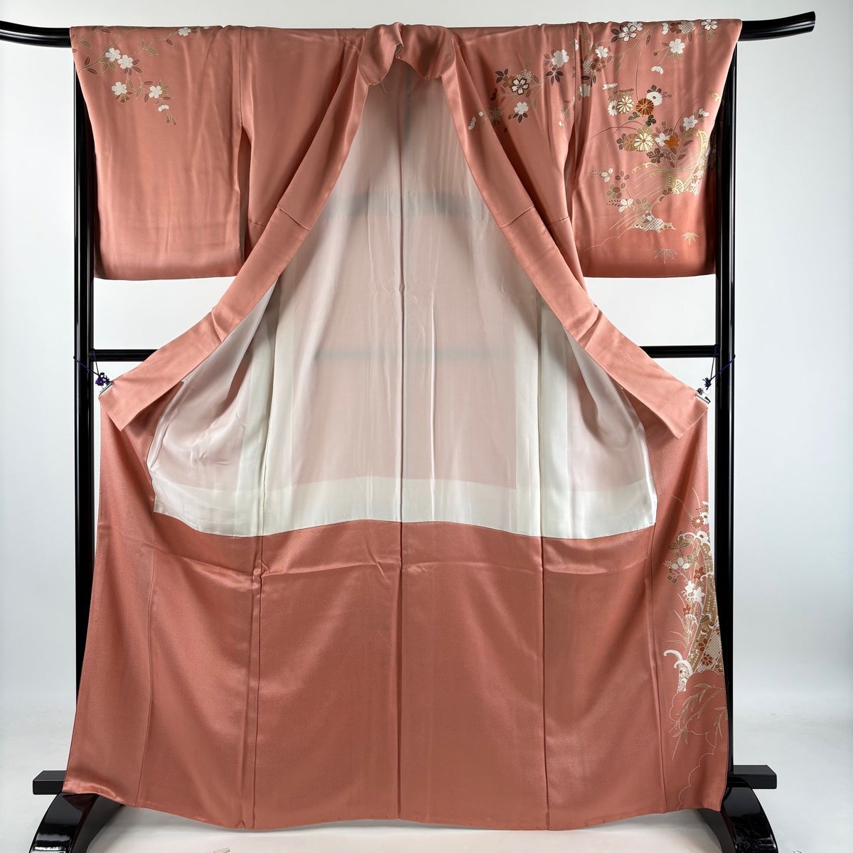 美品】 訪問着 身丈165cm 裄丈68cm L 袷 舟 草花 金糸 金彩 ピンク