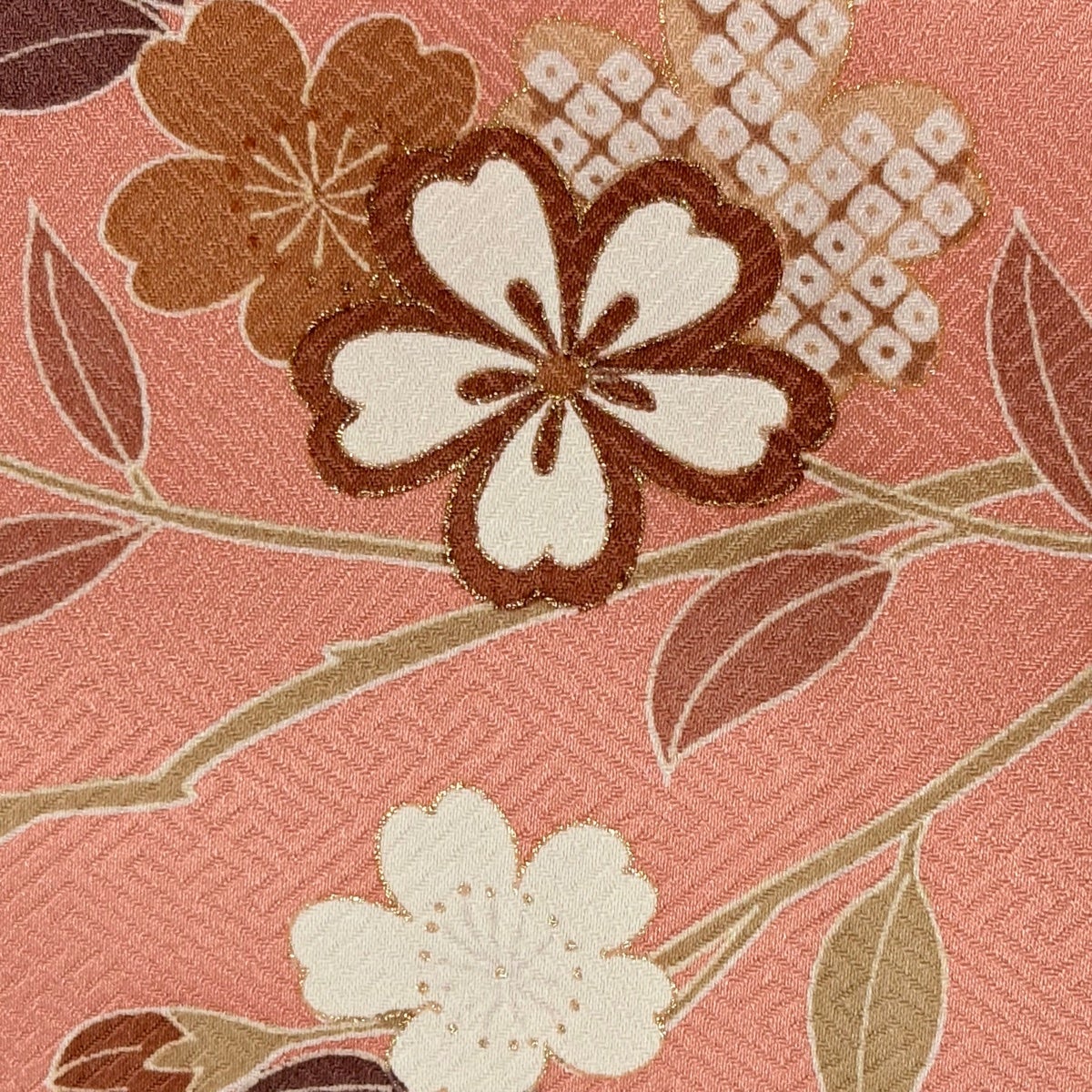 美品】 訪問着 身丈165cm 裄丈68cm L 袷 舟 草花 金糸 金彩 ピンク