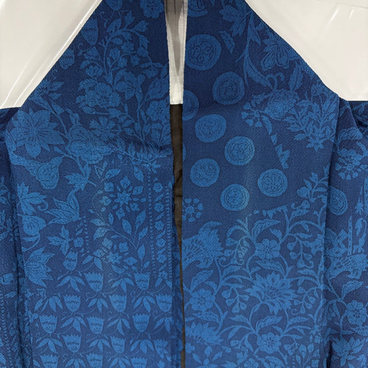 小紋 身丈154cm 裄丈63cm S 単衣 草花 鳥 縮緬 本藍 藍色 正絹 秀品