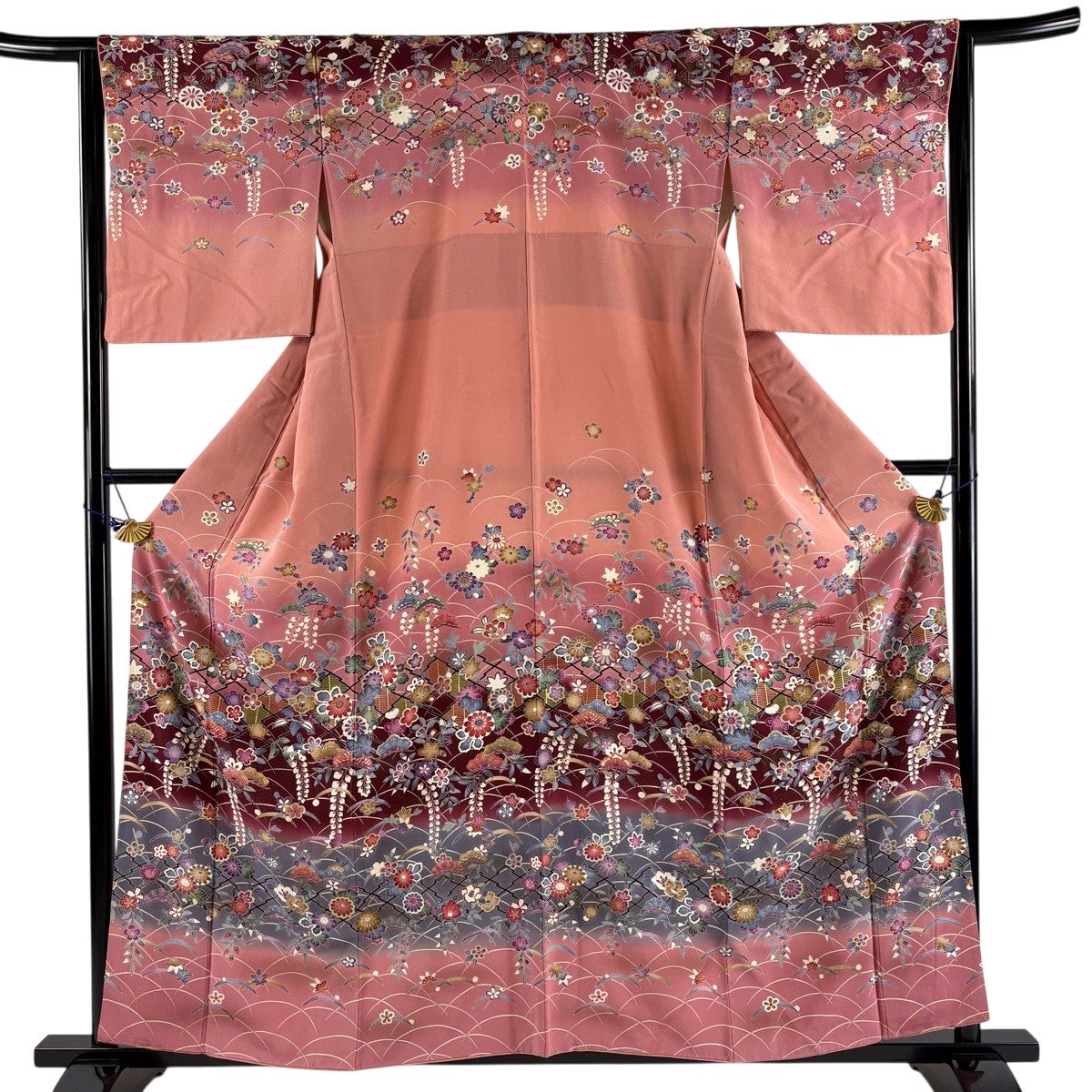 訪問着 身丈158cm 裄丈64cm M 袷 草花 松川菱 金銀彩 ぼかし ピンク