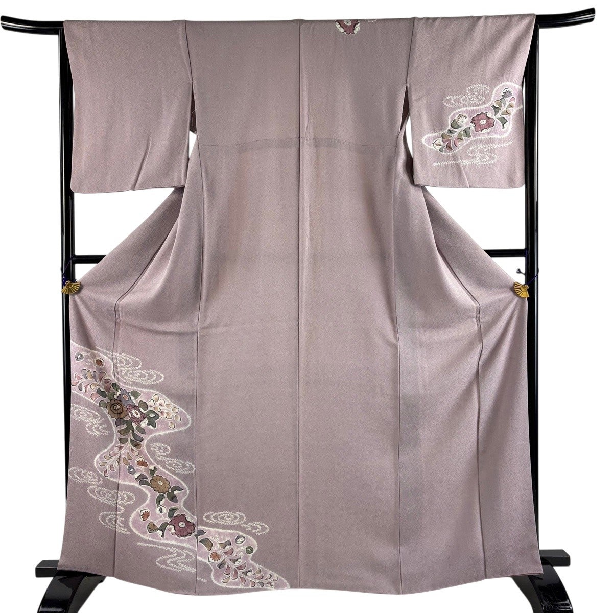 付下げ 身丈165cm 裄丈65cm M 袷 草花 流水 絞り 薄紫 正絹 秀品｜中古