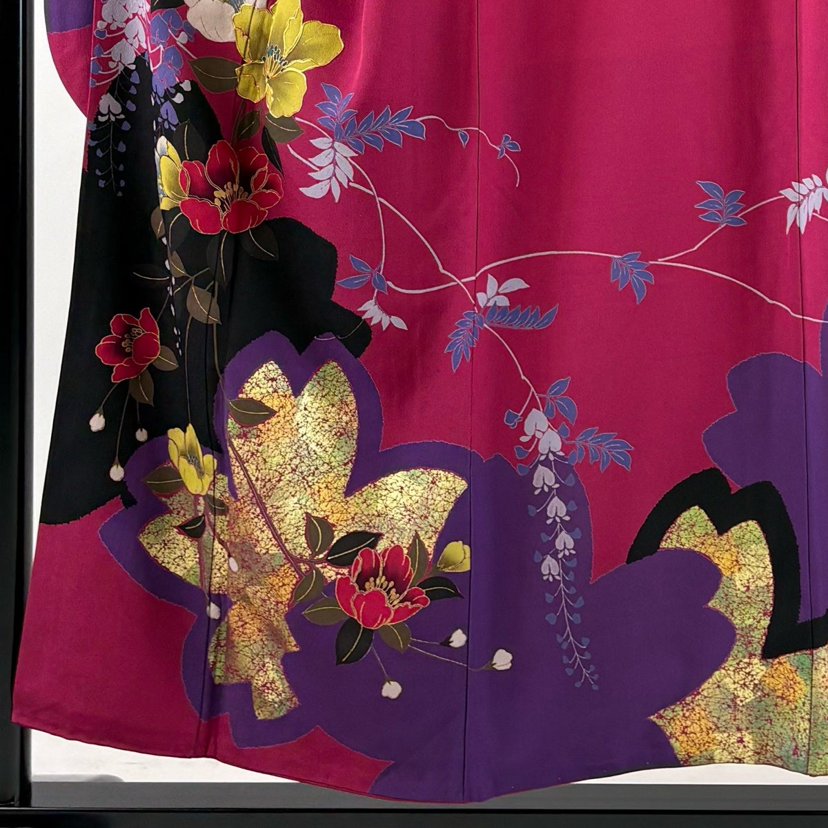振袖 身丈154cm 裄丈62cm S 袷 桜 枝花 金彩 赤紫 正絹 秀品｜中古