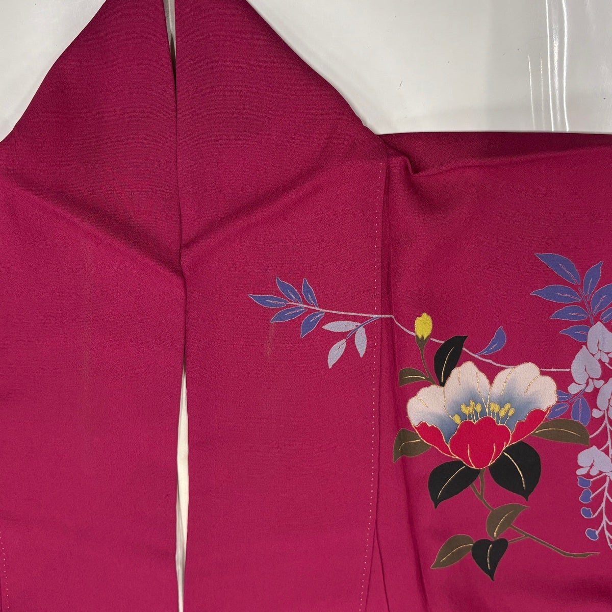 振袖 身丈154cm 裄丈62cm S 袷 桜 枝花 金彩 赤紫 正絹 秀品｜中古