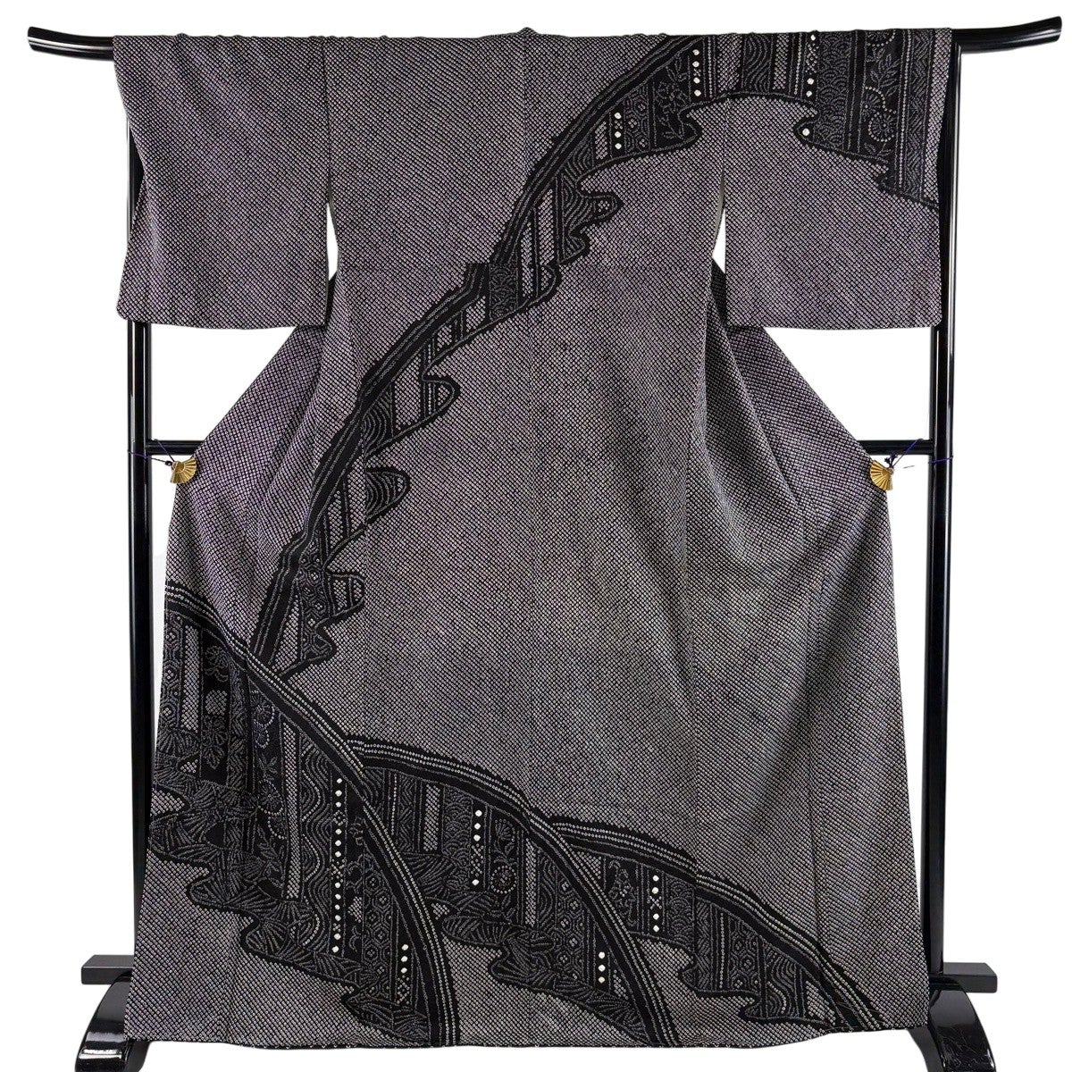 美品】 訪問着 身丈160cm 裄丈63cm S 袷 枝花 総絞り 黒 正絹 秀品
