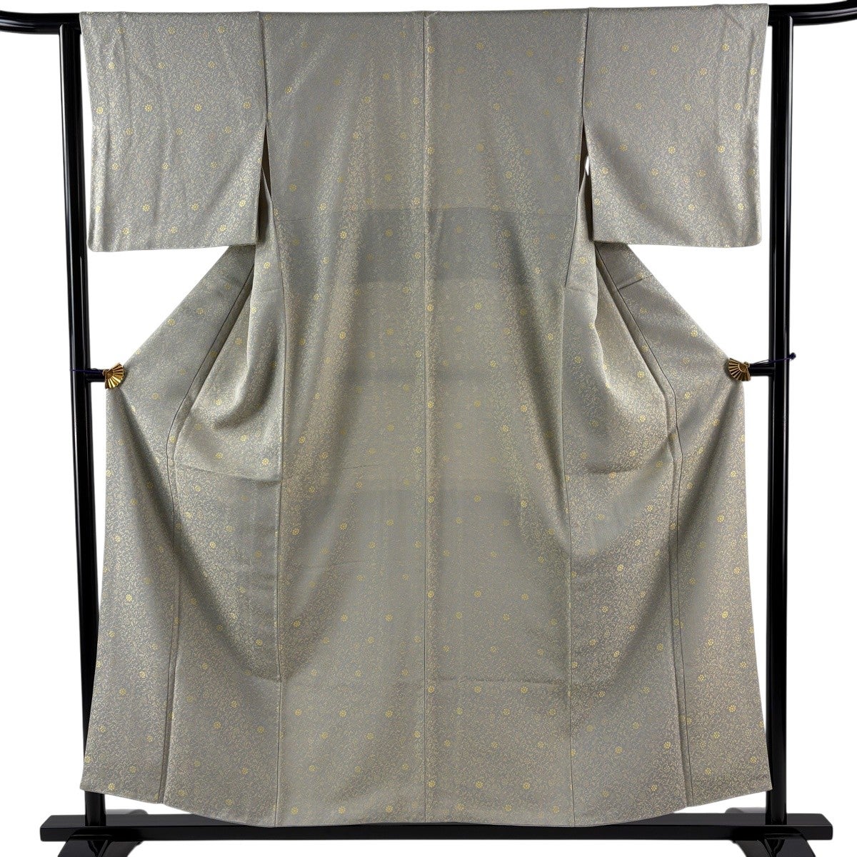 美品】 小紋 身丈155cm 裄丈63.5cm S 袷 お召地 黄金糸 花唐草 灰色