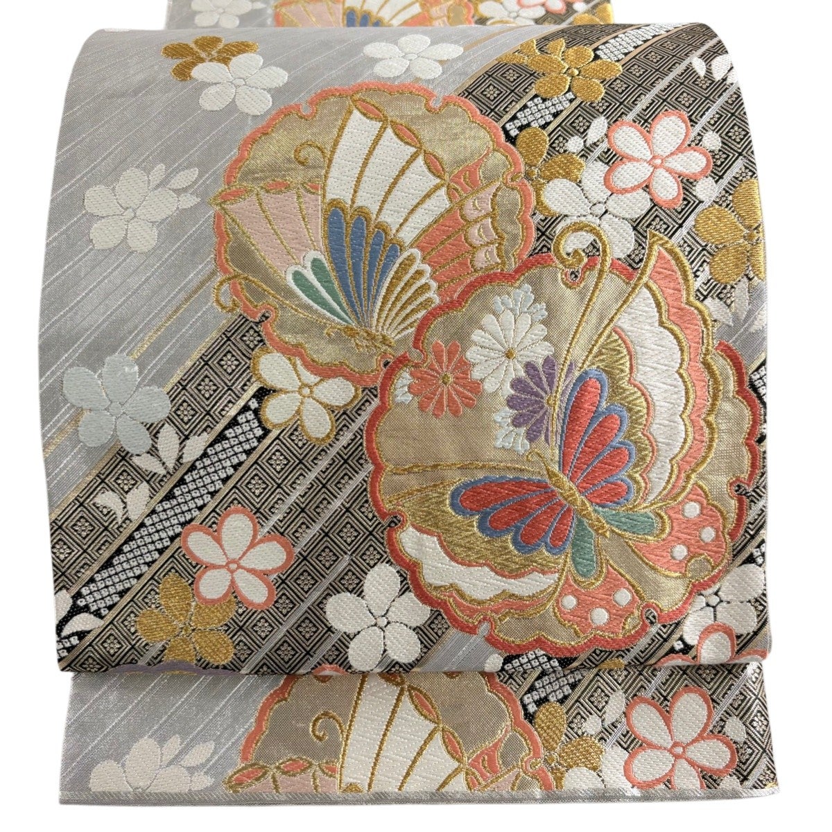 美品】 袋帯 秀品 桜 雪輪 唐織 箔 薄紫 六通 正絹｜中古・古着
