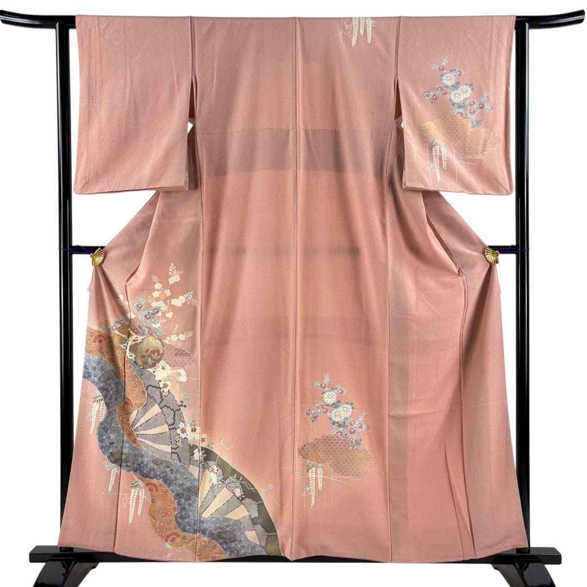 美品】 訪問着 身丈165.5cm 裄丈67cm M 袷 菊 有職文様 金彩 染め分け