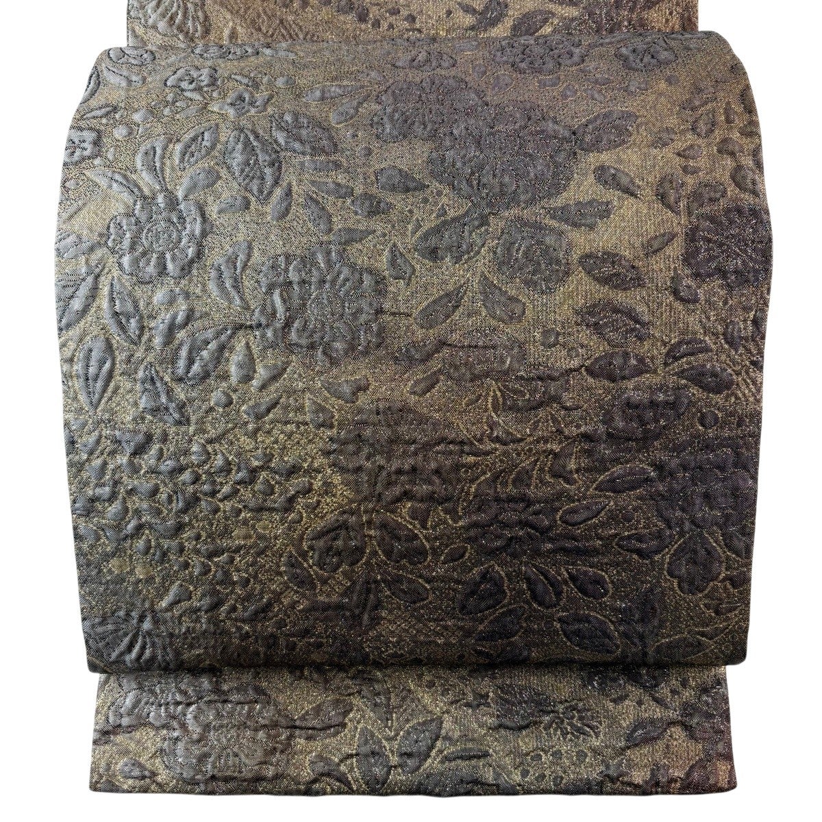 袋帯 秀品 やまと 草花 鳥 金糸 ラメ糸 茶紫 六通 正絹｜中古・古着
