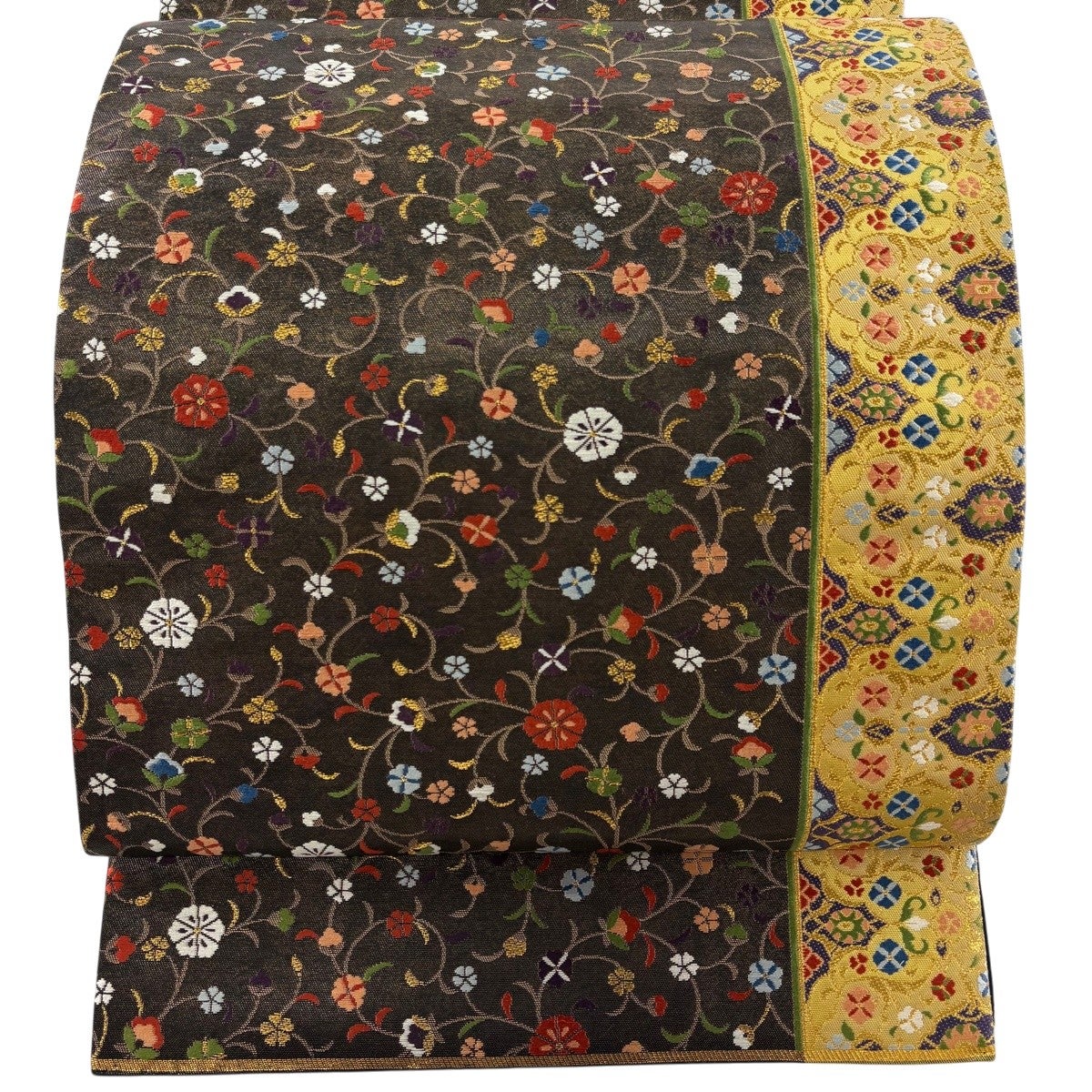 美品】 袋帯 秀品 草花 金糸 箔 墨色 六通 正絹｜中古・古着