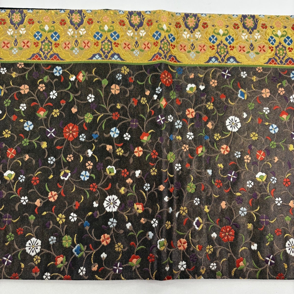 美品】 袋帯 秀品 草花 金糸 箔 墨色 六通 正絹｜中古・古着