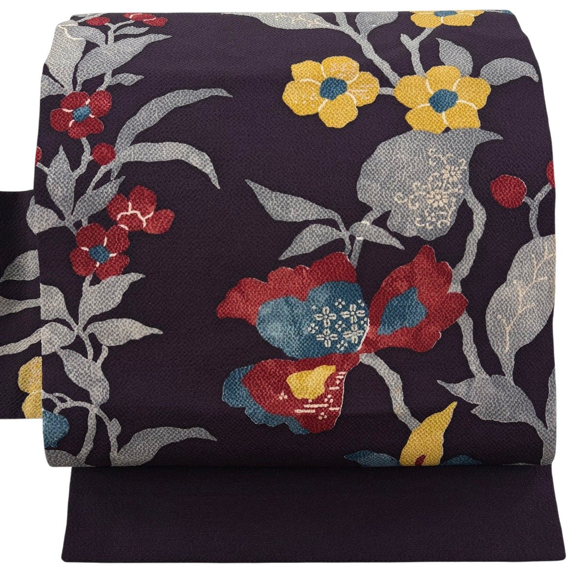 名古屋帯 秀品 草花 縮緬 紫 正絹｜中古・古着・リサイクル着物通販