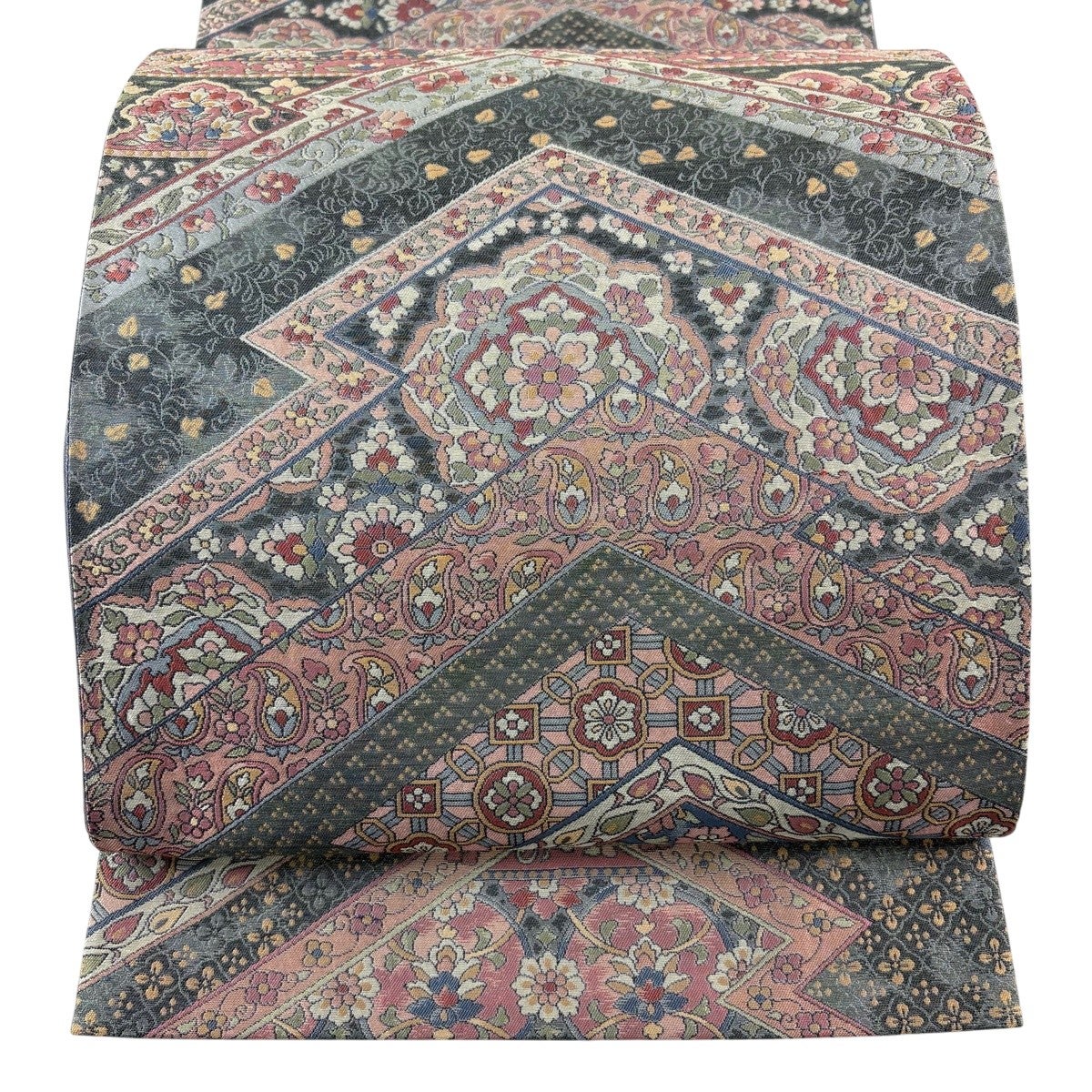 美品】 袋帯 秀品 古代更紗文 箔 深緑 六通 正絹｜中古・古着