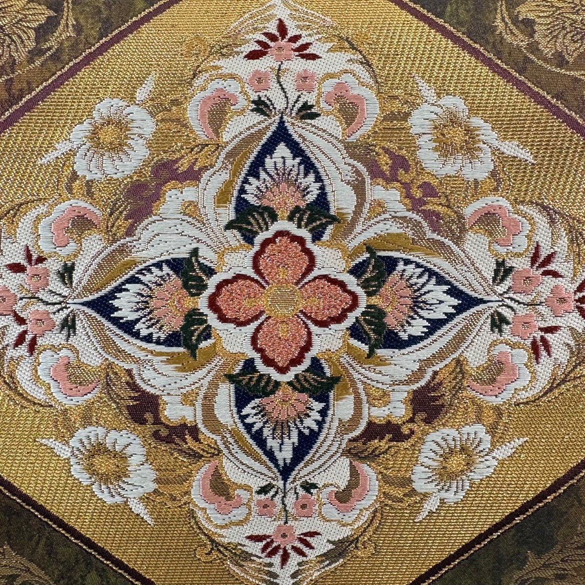 美品】 袋帯 秀品 花菱 草花 金糸 箔 茶色 六通 正絹｜中古・古着