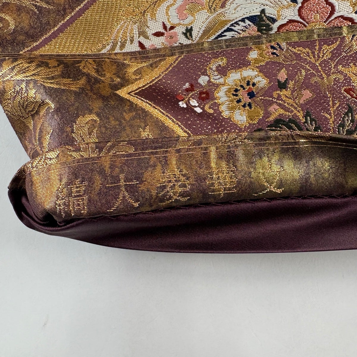 美品】 袋帯 秀品 花菱 草花 金糸 箔 茶色 六通 正絹｜中古・古着