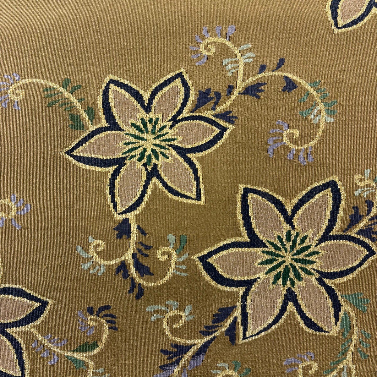 名古屋帯 秀品 松葉仕立て 八寸名古屋帯 花唐草 金糸 茶色 正絹｜中古