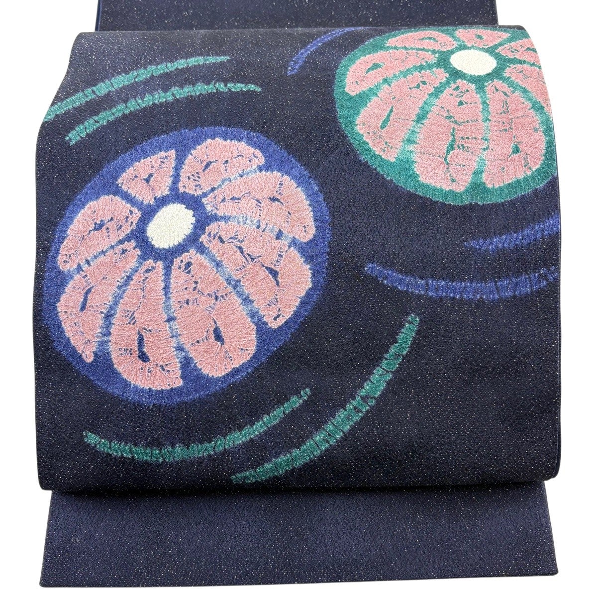 美品】 袋帯 秀品 花 銀糸 濃紺 お太鼓柄 正絹｜中古・古着