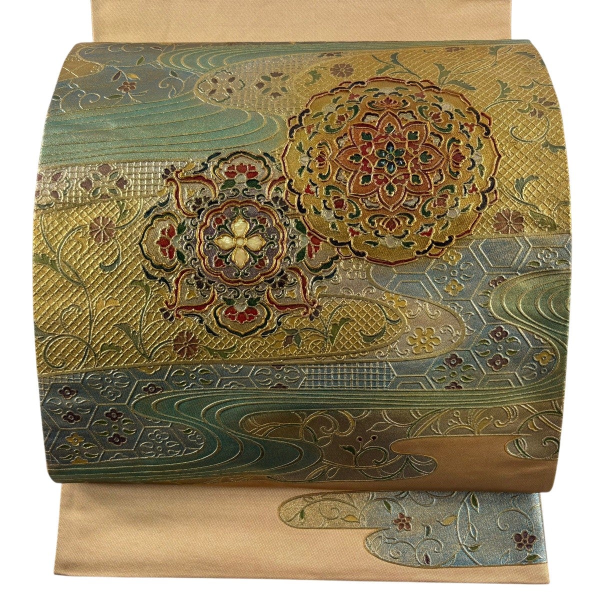 袋帯 秀品 鳥 枝花 金銀糸 刺繍 金色 お太鼓柄 正絹｜中古・古着