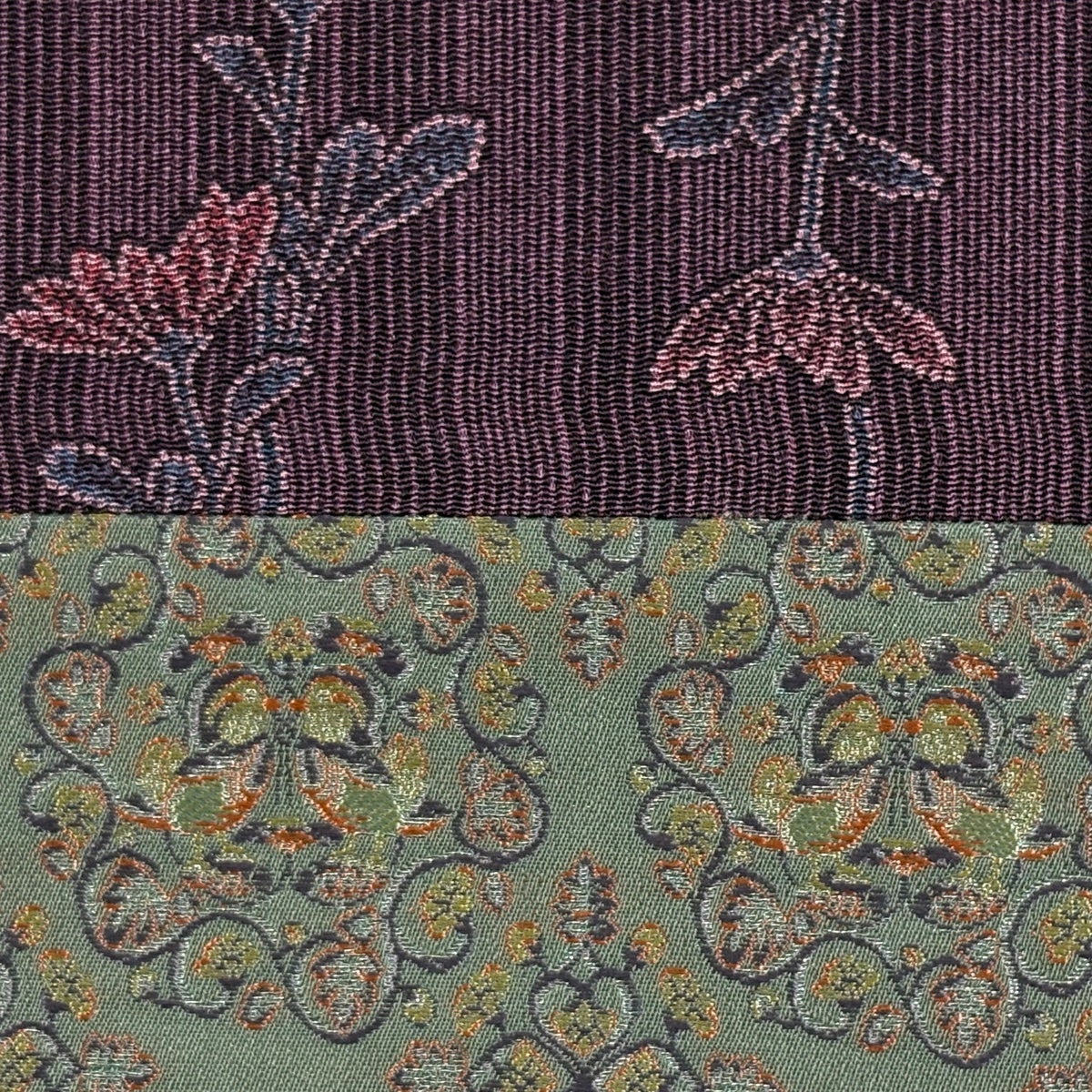美品】 袋帯 秀品 向かい鳥 草花 金銀糸 刺繍 灰緑 全通 正絹｜中古