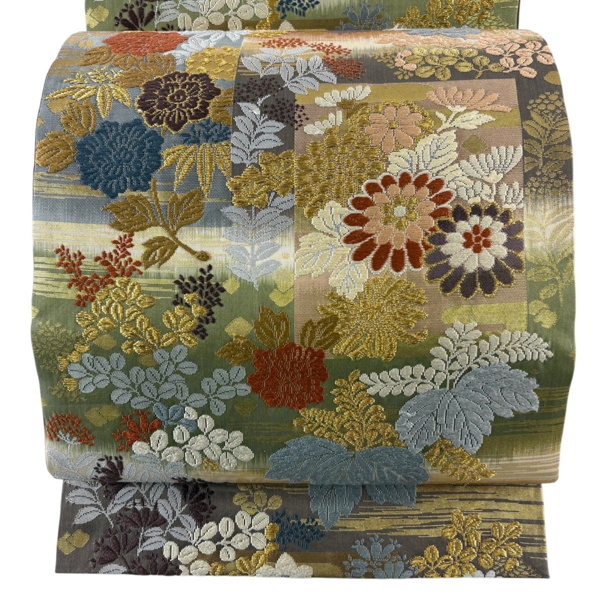 袋帯 秀品 菊 草花 金糸 箔 茶色 六通 正絹｜中古・古着・リサイクル