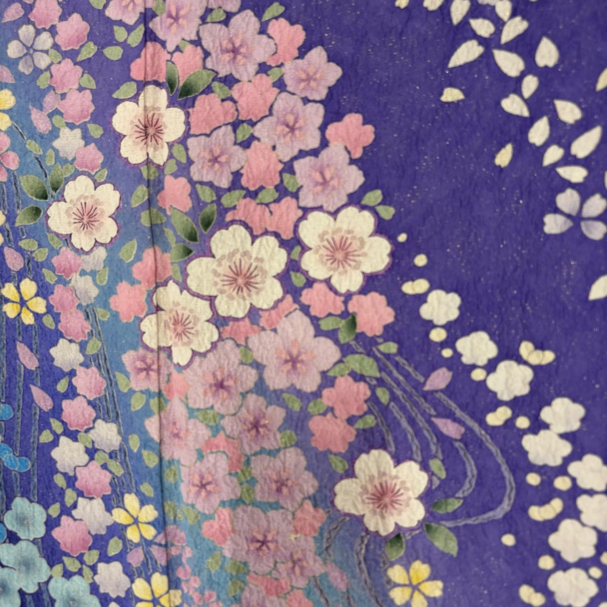 美品】 振袖 身丈160.5cm 裄丈64cm M 袷 桜 草花 金通し 絞り 紫 正絹