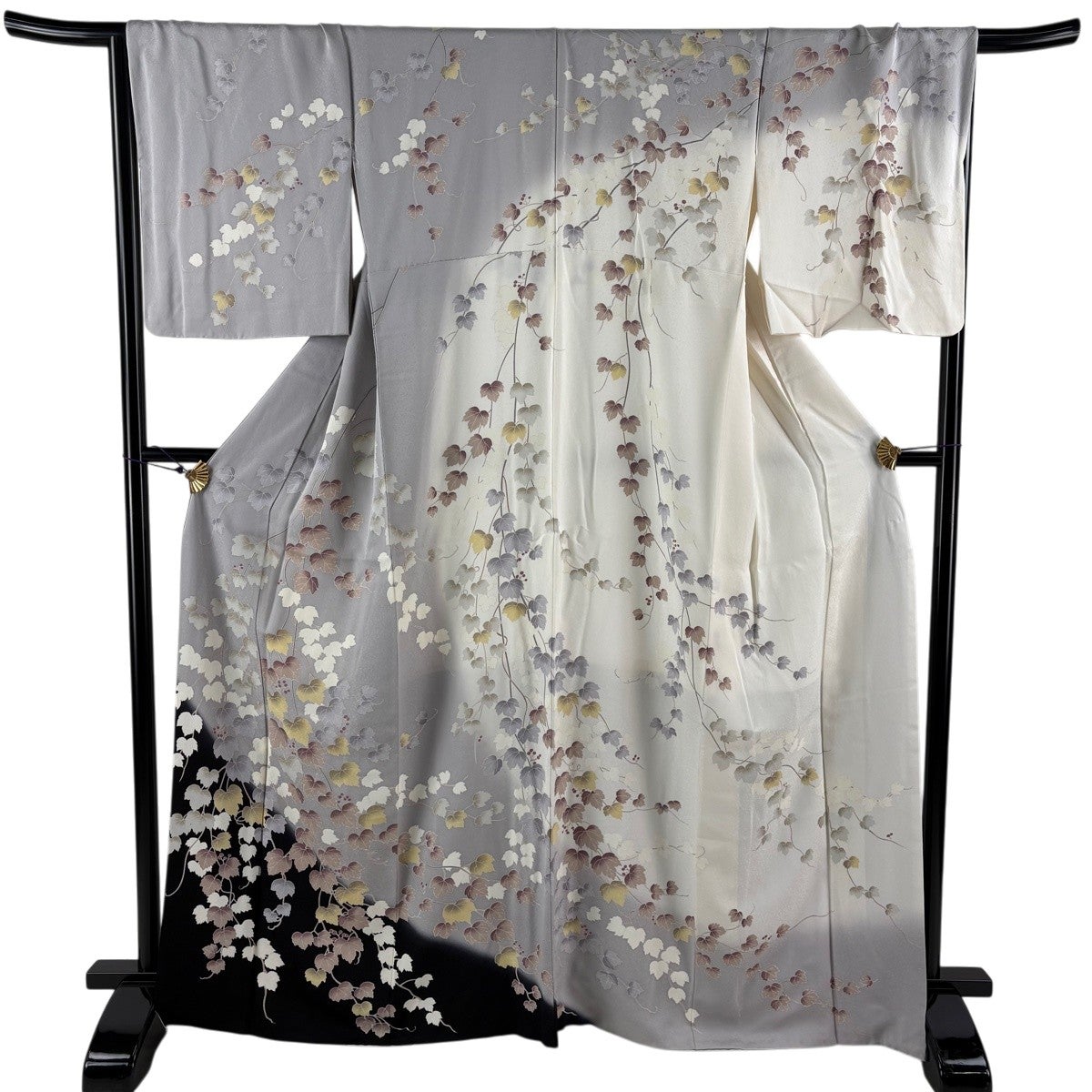 50%OFF 訪問着 身丈166cm 裄丈67.5cm L 袷 蔦 実 染め分け 灰紫 正絹
