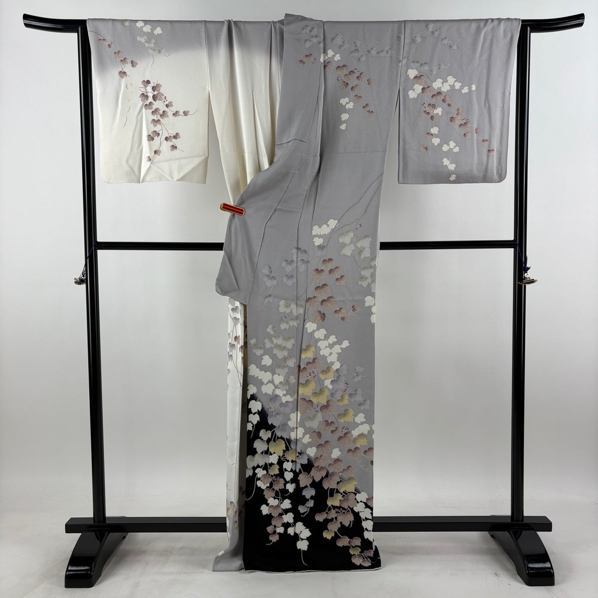 訪問着 身丈166cm 裄丈67.5cm L 袷 蔦 実 染め分け 灰紫 正絹 逸品
