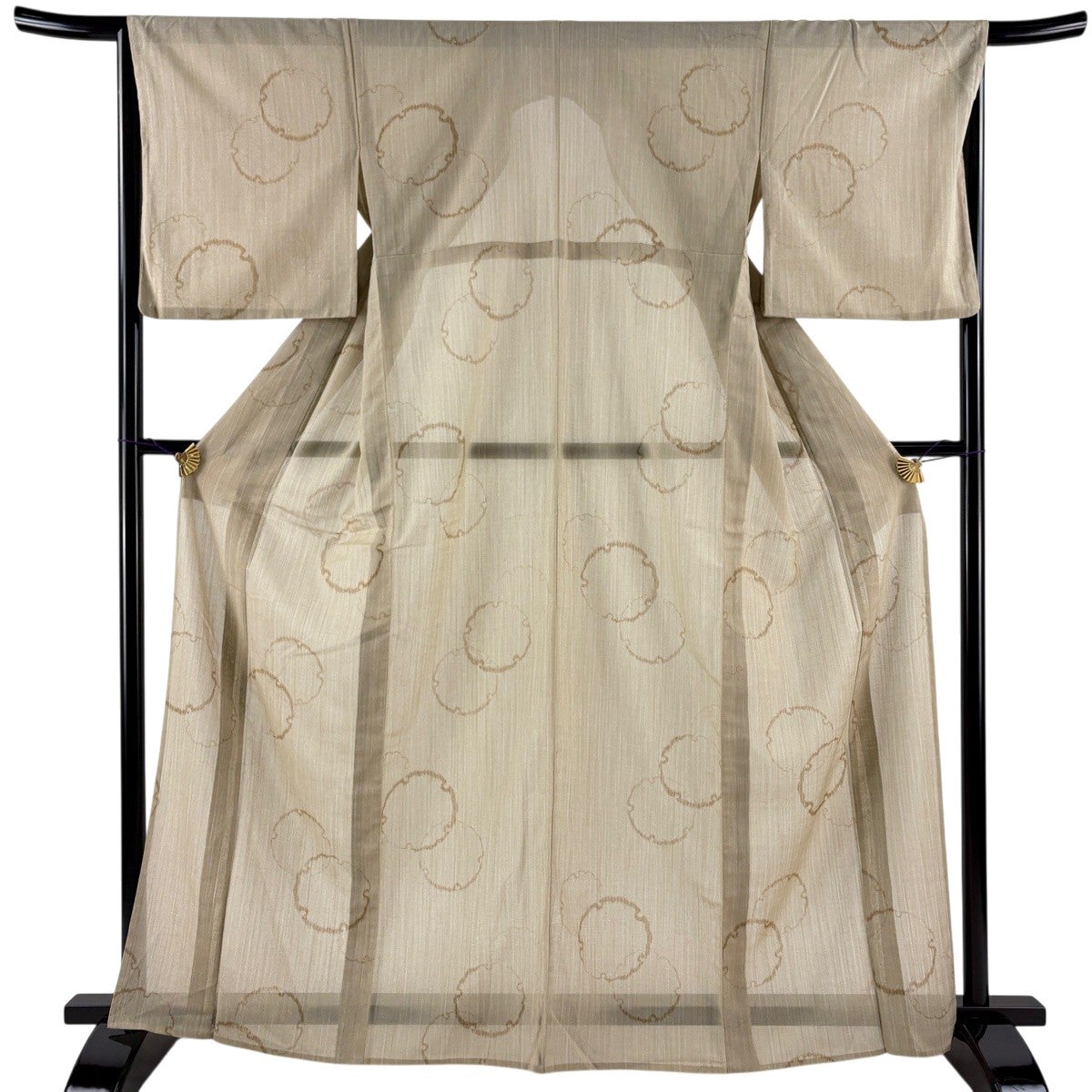 美品】 紬 身丈164.5cm 裄丈66cm M 薄物 洗える着物 夏紬 雪輪 薄茶色